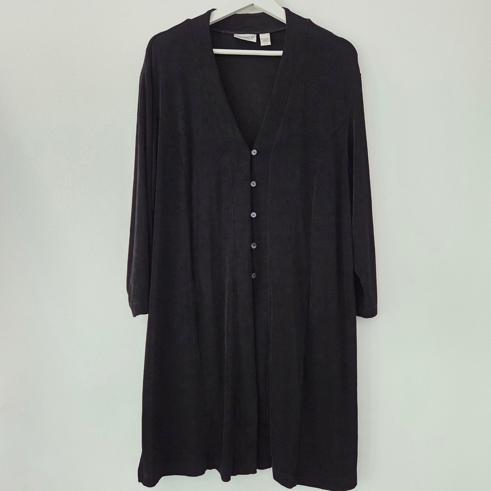 Chico's Travelers Cardigan Duster Black Button Front Longline Women Size 3 XL
